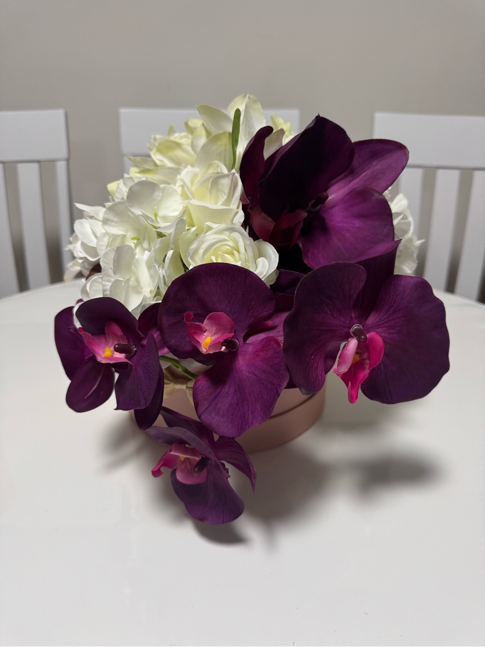 Elegant Purple Orchid and White Hydrangea Arrangement by